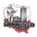 Magnes na lodówkę Szczytno metalowy w kształcie Polski pamiątka