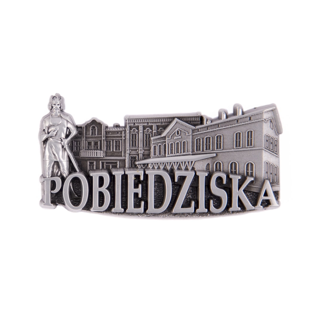 Magnes na lodówkę panorama Pobiedziska metalowy srebrny pamiątka