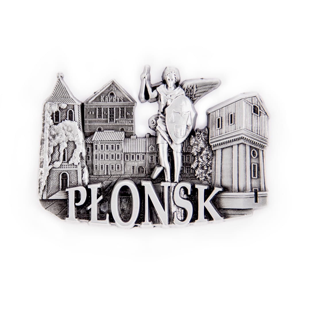 magnes na lodówkę panorama Płońsk metalowy z zabytkami