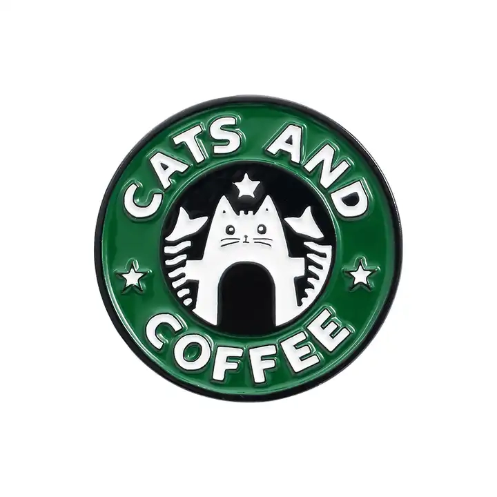 przypinka metalowa cats and coffee koty i kawa