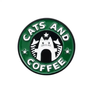 Przypinka metalowa cats and coffe koty i kawa