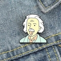 przypinka Einstein na jeansowej kurtce denim