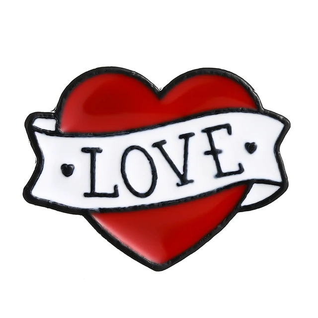 metalowa przypinka serce LOVE biżuteria