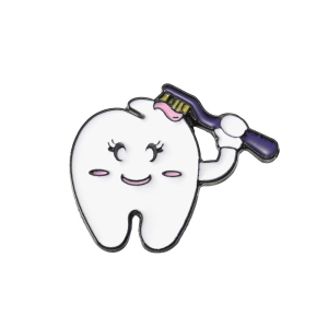 Metalowa przypinka stomatologa ząb ze szczoteczką