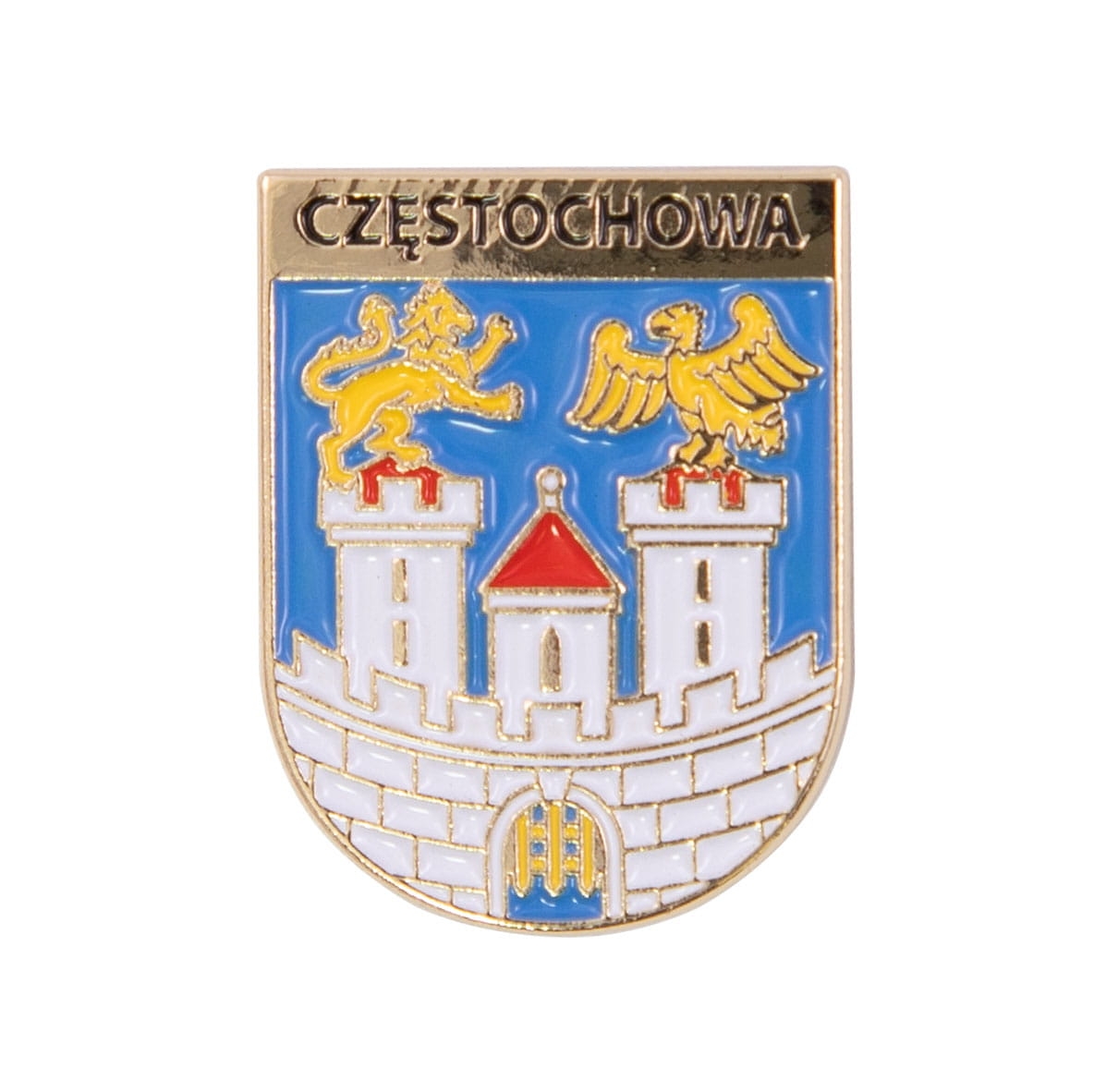 przypinka herb Częstochowa metalowa emaliowana