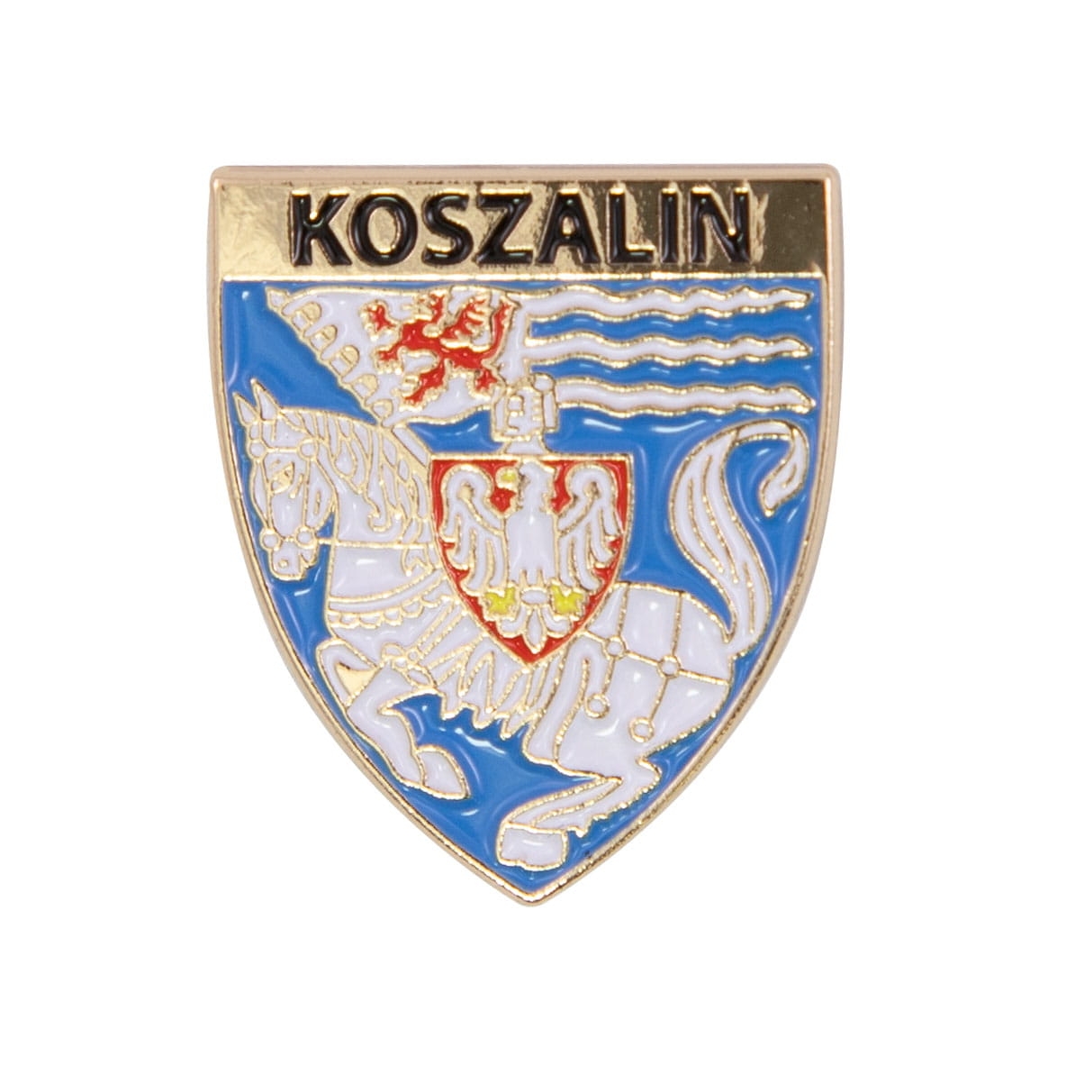 przypinka herb Koszalin metalowa emaliowana