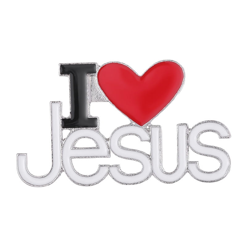 przypinka I love Jesus metalowa z czerwonym sercem