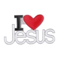 przypinka I love Jesus metalowa z czerwonym sercem