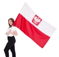 Polska flaga kibica z godłem 150x92 cm na tyczce