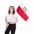 polska flaga z godłem na drzewcu 70x45 cm