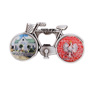 Bicycle fridge magnet with bottle opener – Czaplinek church