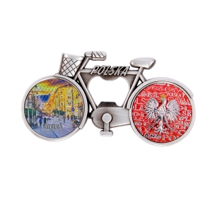 Bottle opener fridge magnet – bicycle Kielce tenement houses