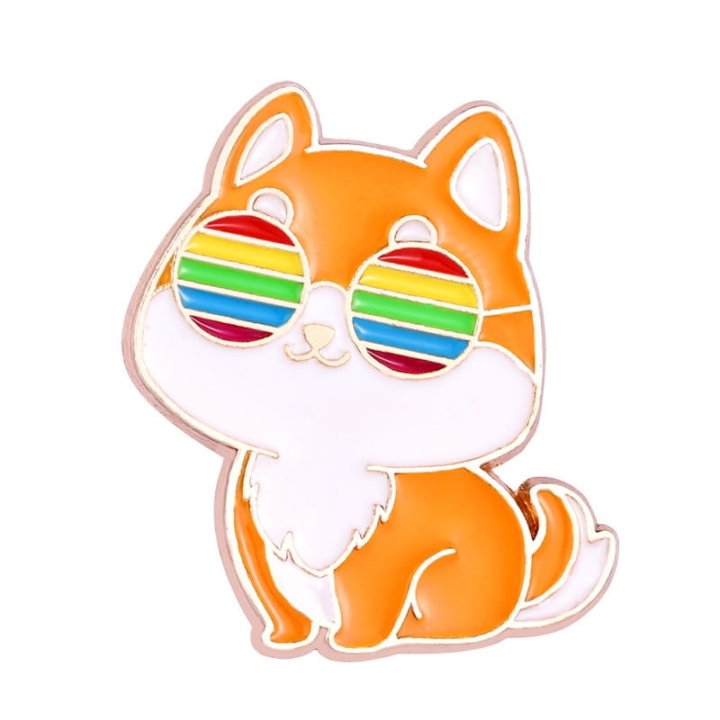 Metalowa przypinka Lisek tęczowy LGBT emaliowana przypinka z kotem