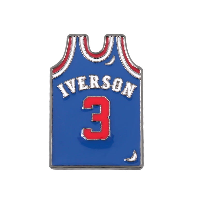 metalowa przypinka koszulka iverson sixers numer 3 niebieska