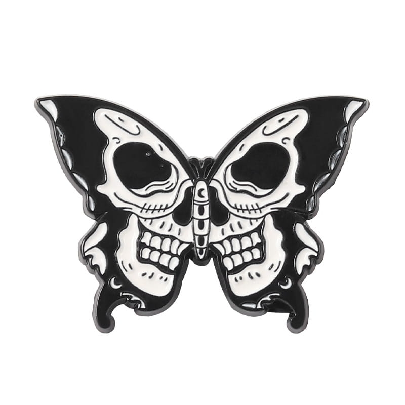 metalowa przypinka motyl z czaszką skull butterfly
