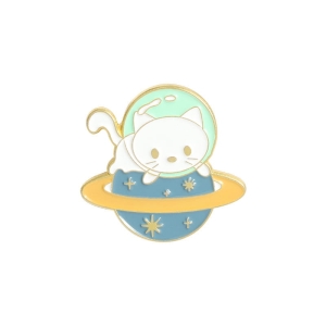 Metalowa przypinka Kot astronauta