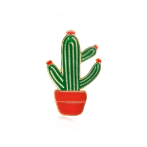 Metalowa przypinka ogrodnika kaktus w doniczce
