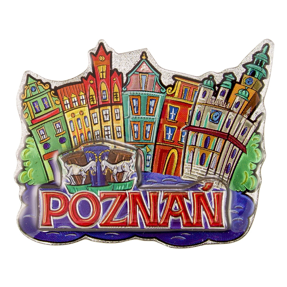 Magnes na lodówkę metalizowany Poznań kolorowe kamienice pamiątka