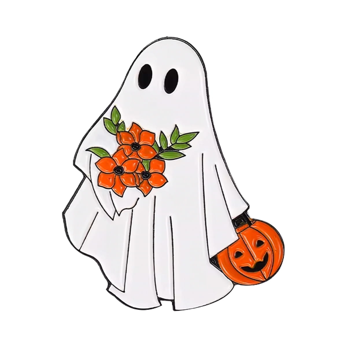 Metalowa przypinka halloween duszek z dyniami i kwiatami