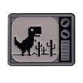 Metalowa przypinka telewizor dinozaur pixel art retro