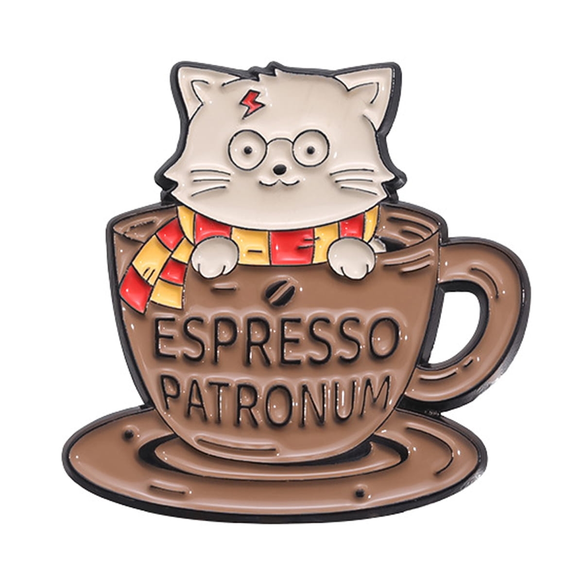 przypinka espresso patronum metalowa kotek w filiżance kawy