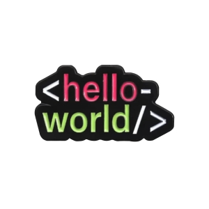 Metalowa przypinka programista HELLO WORLD