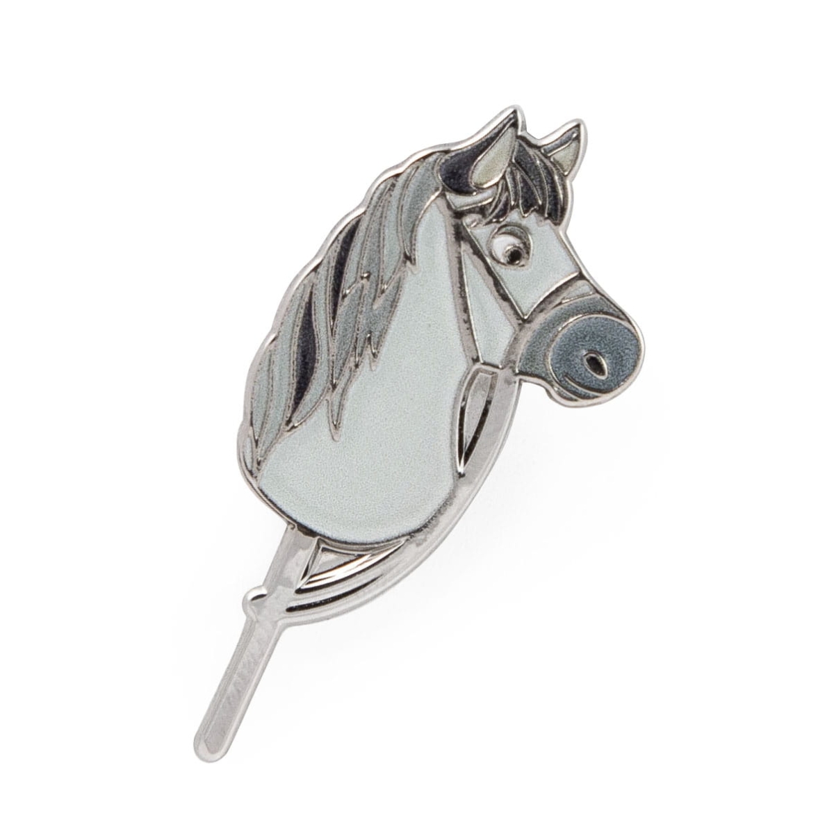 metalowa przypinka hobby horse srebrna