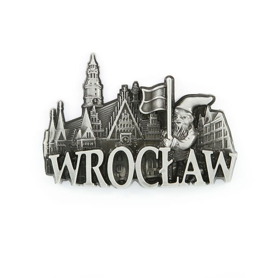 magnes na lodówkę panorama Wrocław metalowy srebrny pamiątka