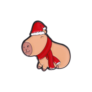 Metalowa przypinka kapibara świąteczna mikołaj