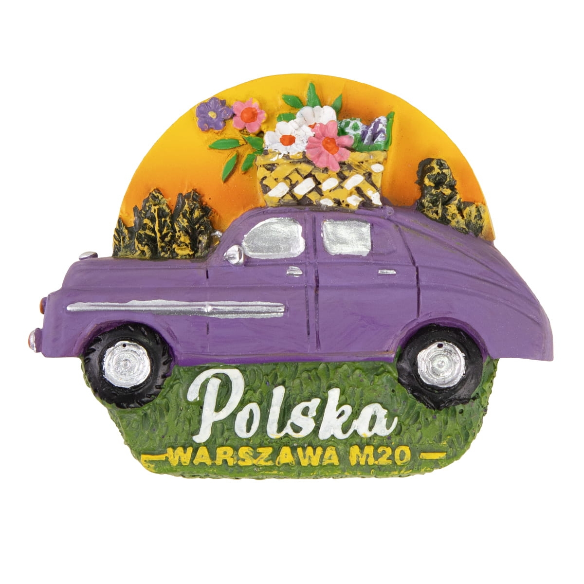 magnes na lodówkę Warszawa M20 fioletowy z kwiatami Polska pamiątka