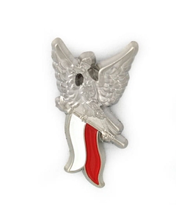 Orzełek - lecący, z polską flagą