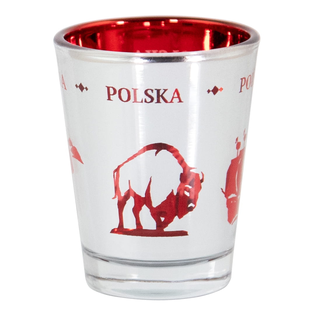 kieliszek lustrzany Polska z żubrem i napisem