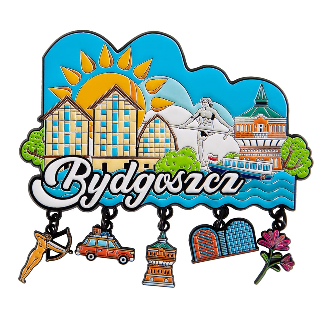 Magnes na lodówkę Bydgoszcz z zawieszkami metalowy pamiątka
