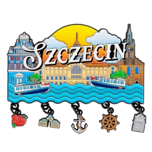Magnes na lodówkę – Szczecin, z zawieszkami, metalowy