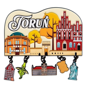 Magnes na lodówkę – Toruń, z zawieszkami, metalowy