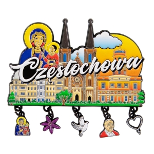 Magnes na lodówkę – Częstochowa, z zawieszkami, metalowy