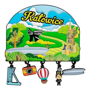 Magnes na lodówkę – Katowice, z zawieszkami, metalowy