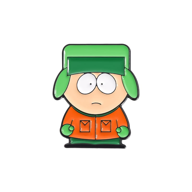 Metalowa przypinka Kyle South Park w pomarańczowej kurtce