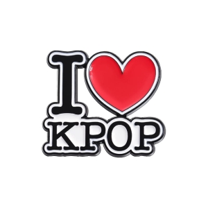 Metalowa przypinka I love KPOP