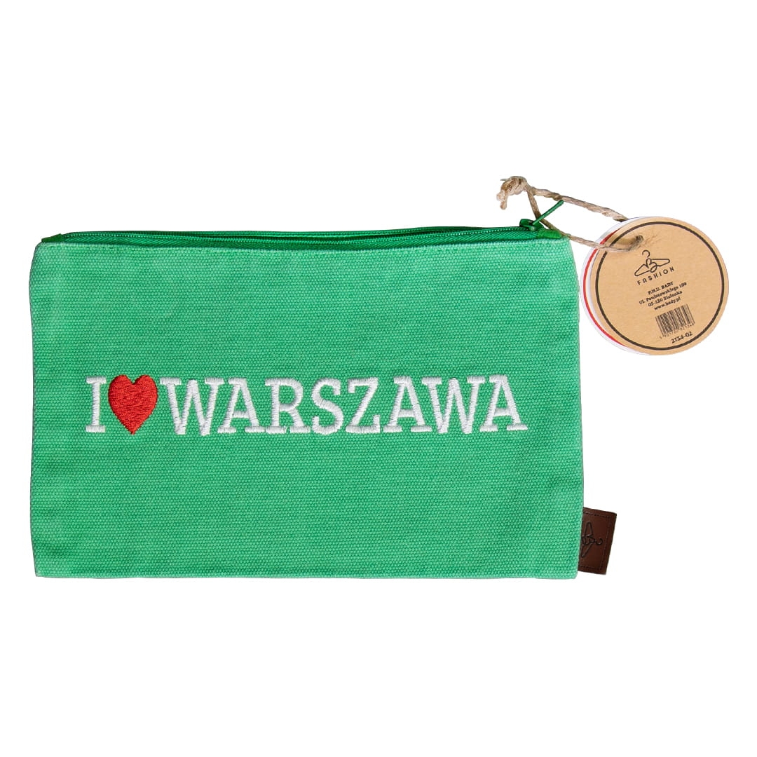 Saszetka I Love Warszawa zielona z haftem