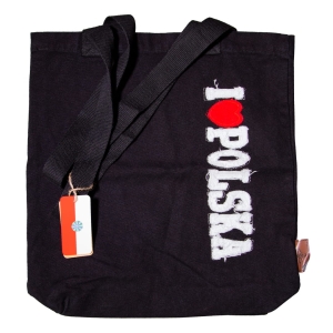 Torba materiałowa premium mała czarna I love Polska