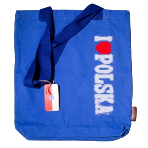 Torba materiałowa premium mała niebieska I love Polska