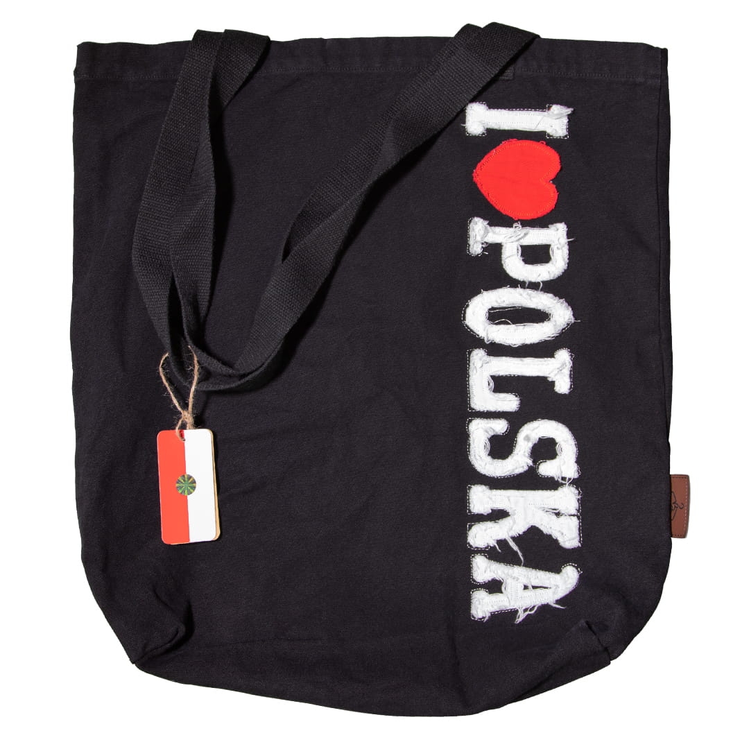 torba materiałowa premium duża czarna I love PL patriotyczna
