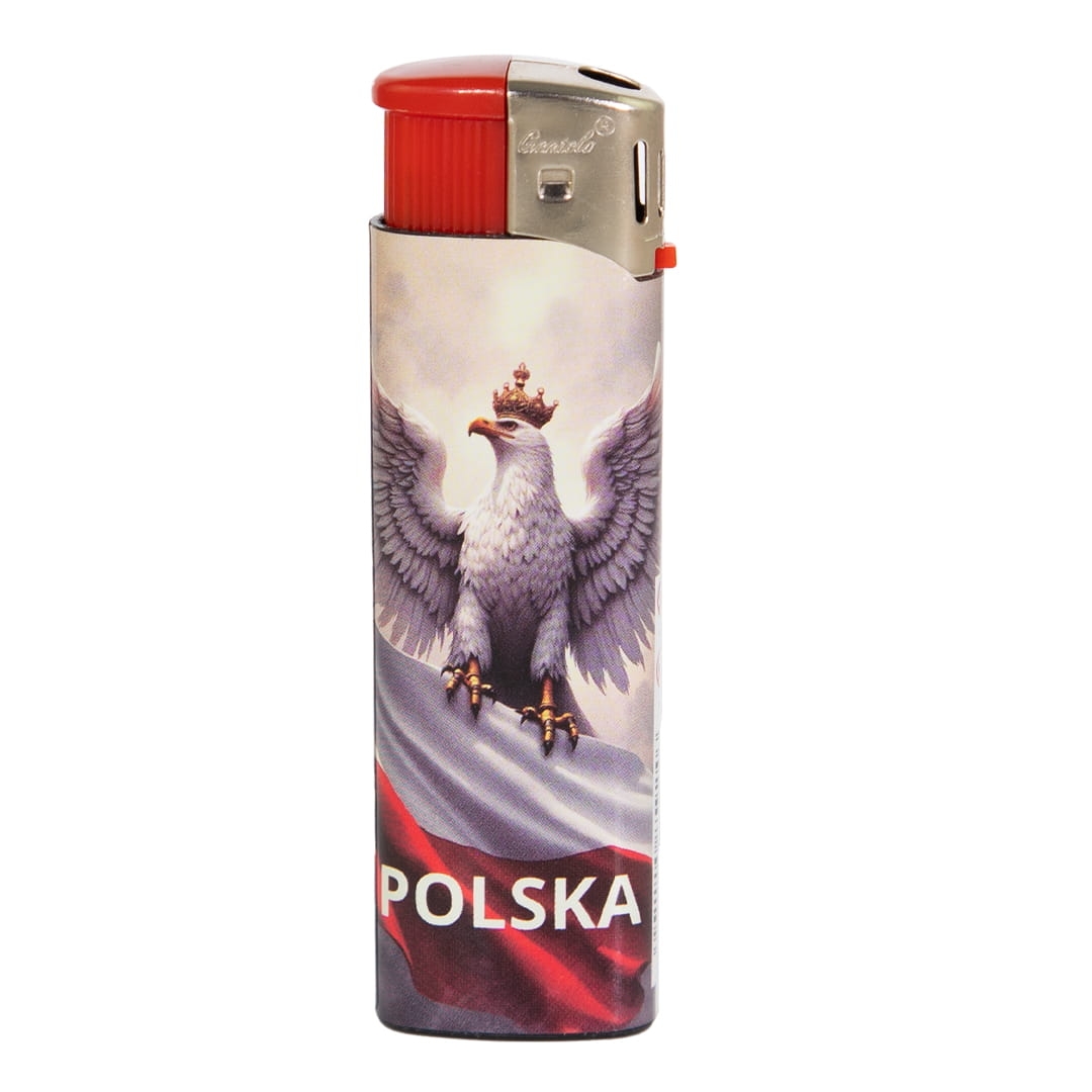 zapalniczka narodowościowa biała Polska z orłem w koronie