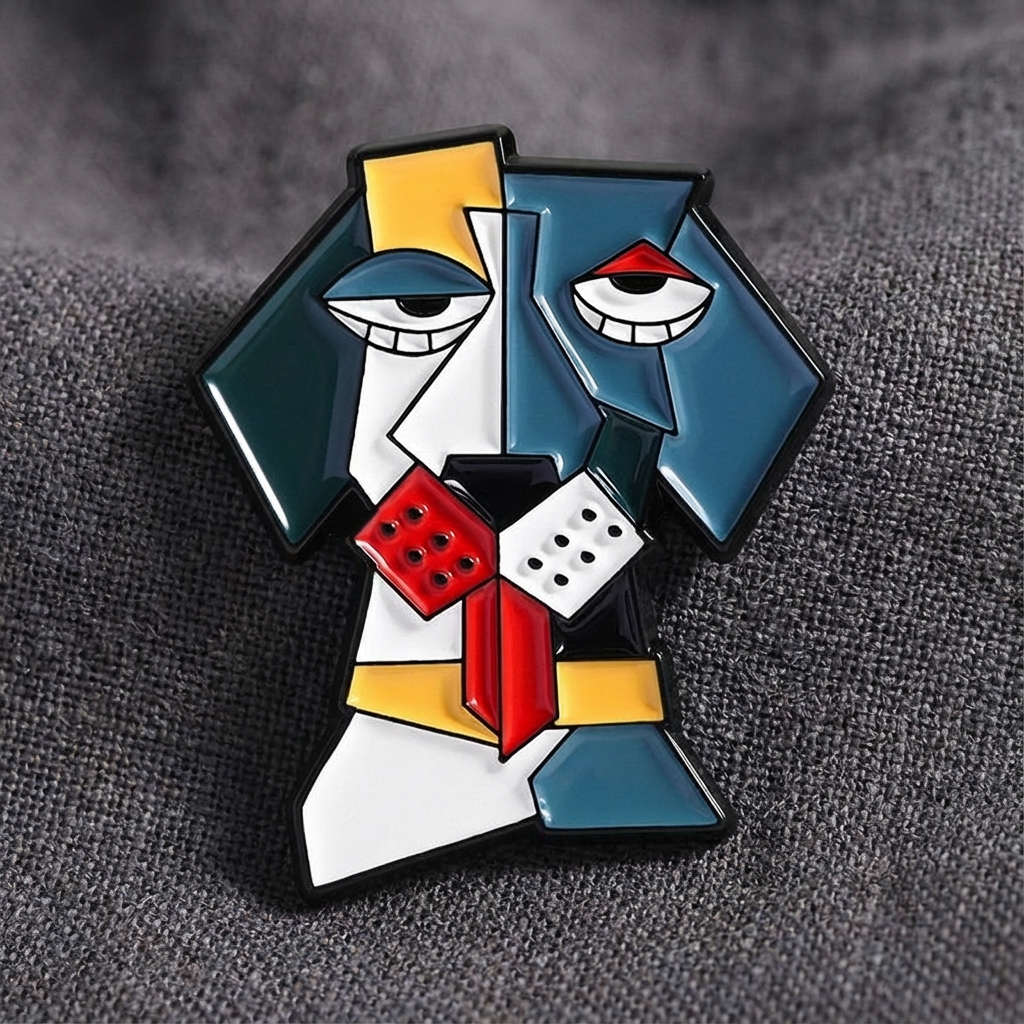 przypinka pies picasso kubizm metalowa - opakowanie