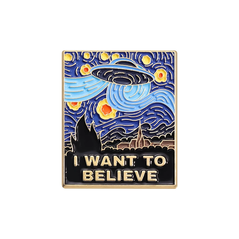 Metalowa przypinka I want to believe - widok opakowania