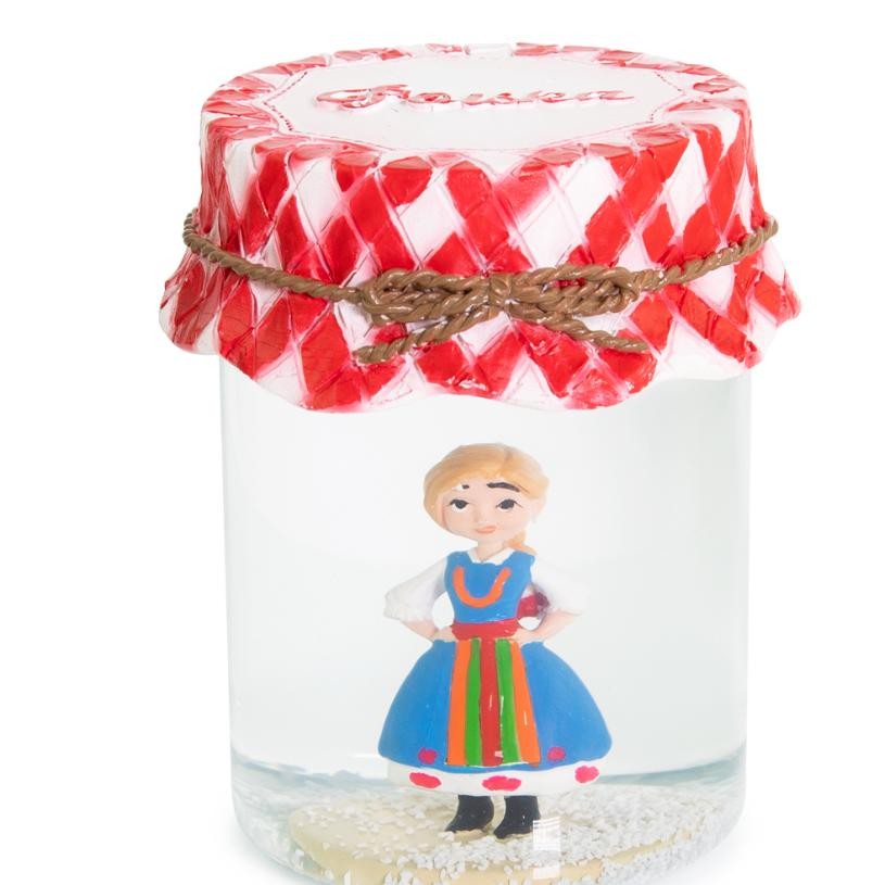 Kula śnieżna słoik Łowiczanka – figurka łowiczanki w stroju ludowym, pamiątka z Polski