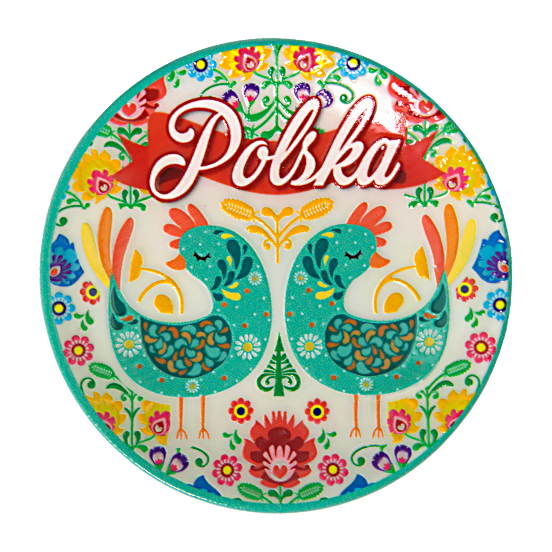 magnes talerzyk koguciki folk polska wzór ludowy pamiątka
