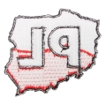 naszywka haftowana kontur Polski z napisem Polska biało-czerwona