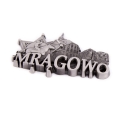 Magnes metalowy Mrągowo - srebrny z panoramą miasta